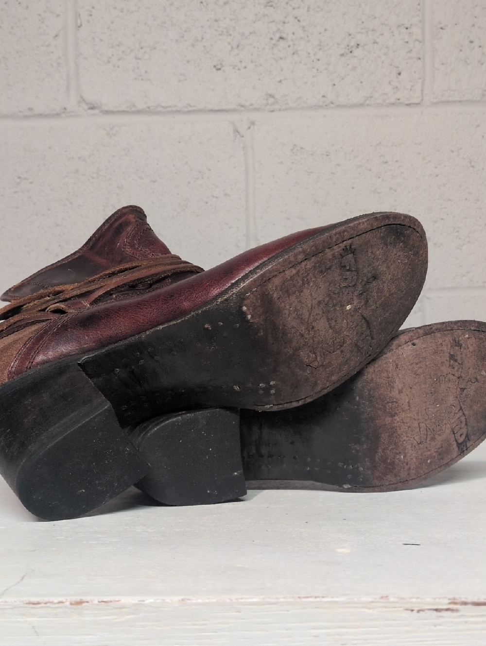 Freebird By Steven Casey Lace Tie Leather Ankle Brown Cognac Bootie, Size 10 - Picture 12 of 15